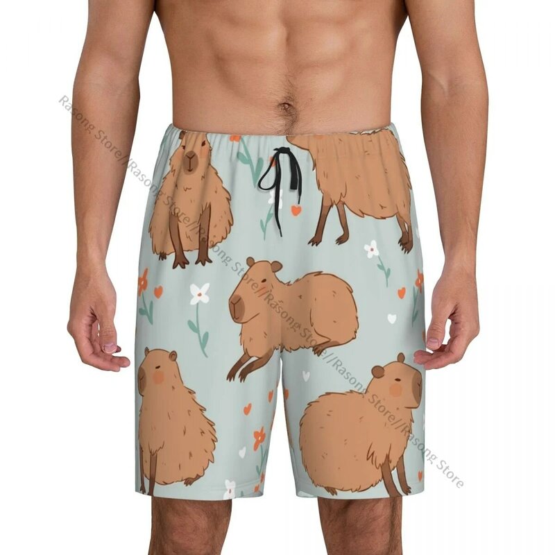 Casual sleep bottoms Cute Capybara Wild Flower men shorts sleepwear male pajamas