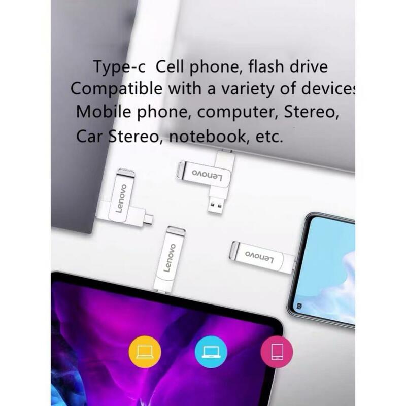 Lenovo-Unidade Flash USB Tipo C, Pendrive Impermeável, Flash Stick, Disco, Alta Velocidade, 2 em 1, 64TB, 128GB, 256GB, 16TB