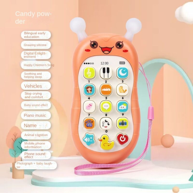 Mainan gigitan tidur bayi, telepon Model musik suara, mainan simulasi untuk anak-anak, balita, hadiah ulang tahun