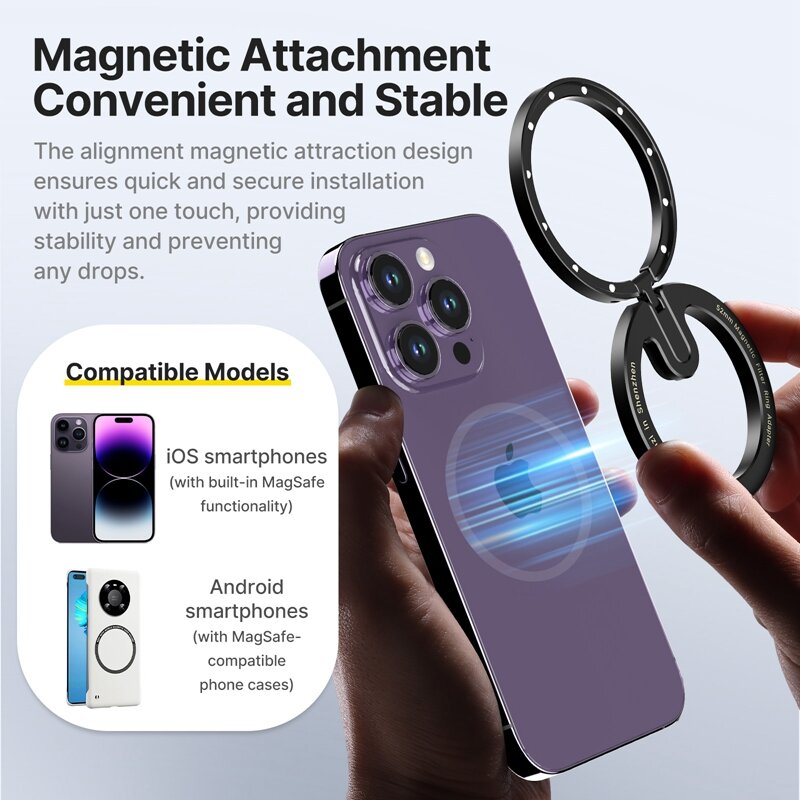Ulanzi MagFilter 52mm Magsafe Magnetic Filter Adapter Ring /Adjustable Color Lens Filters VND CPL for Iphone 15 14 13 12 Pro Max