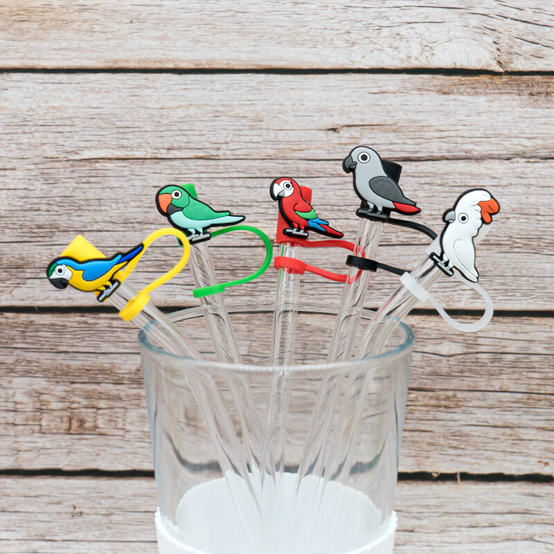 20PCS PVC Straw Topper Cute Bird Series Plastic Straw Hat Charms Accessories Party Supplies Reusable Straw Cover Kitchen Decor