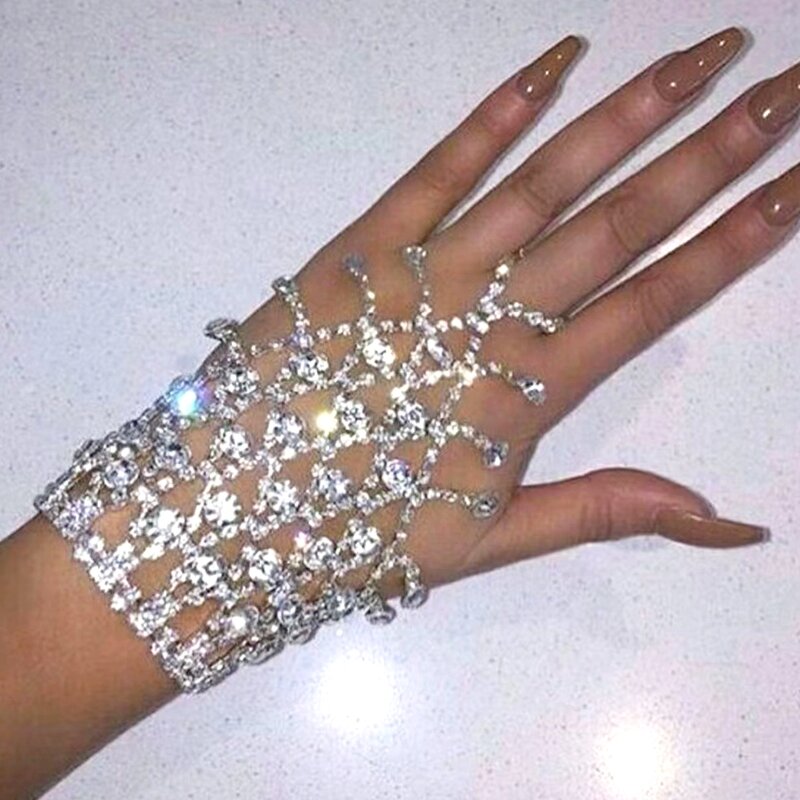 Роскошный браслет на руку с кристаллами для женщин, блестящая металлическая цепочка со стразами для женщин, модная элегантная на