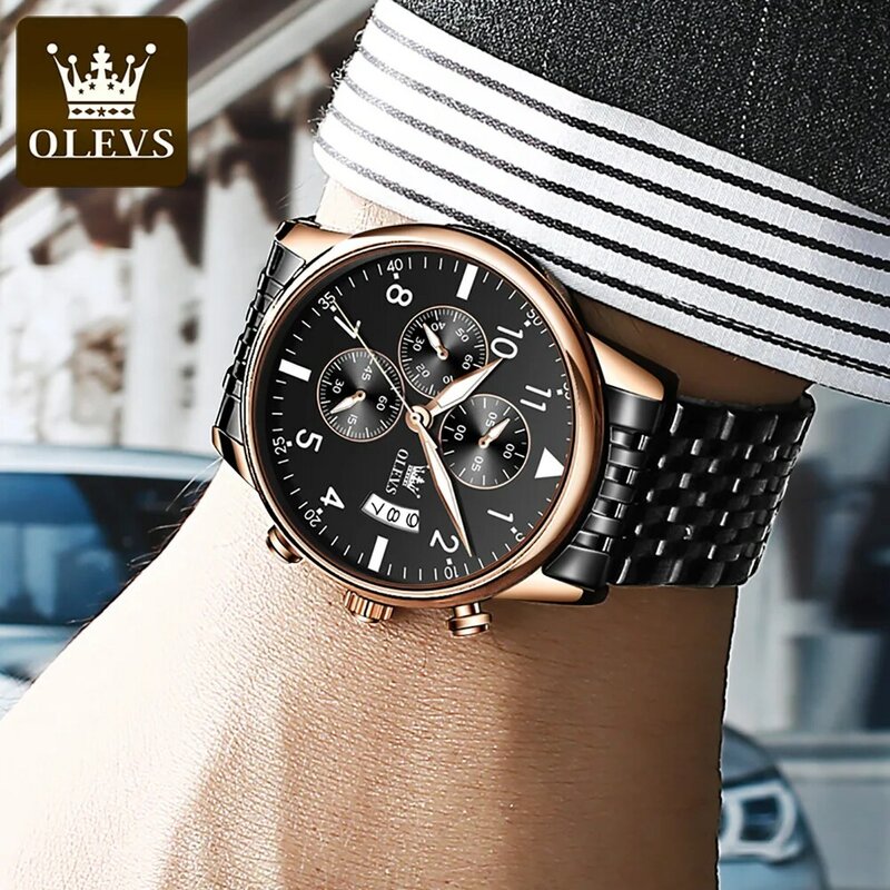 OLEVS jam tangan Quartz pria antikarat, jam tangan bisnis kasual modis 2869
