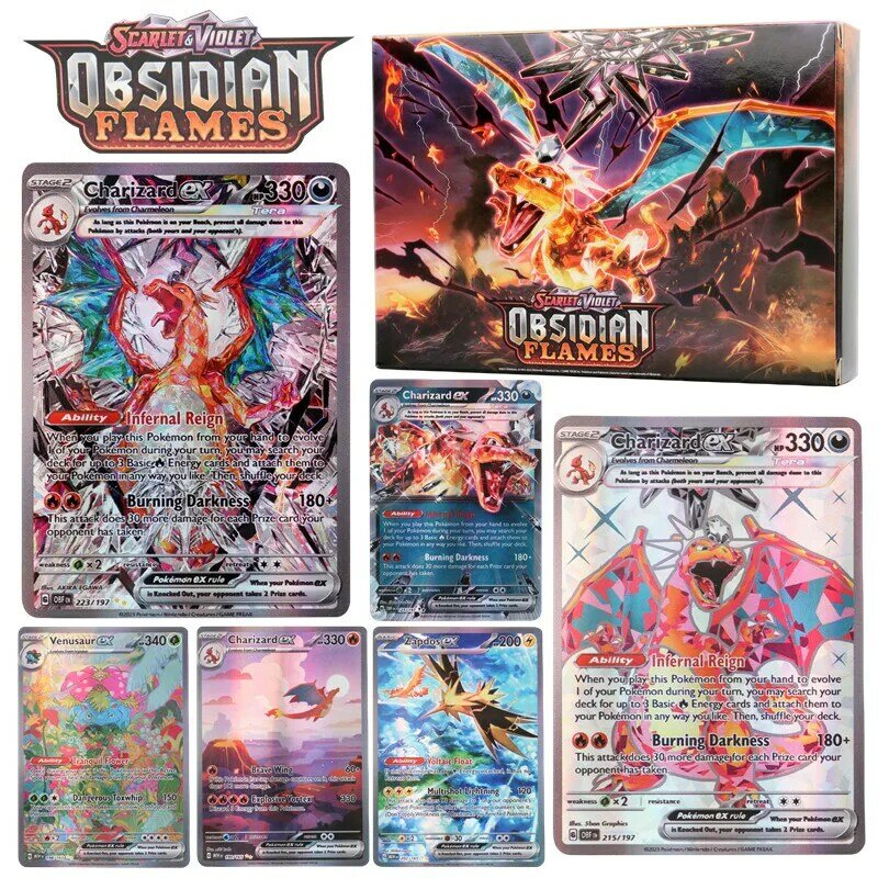 Tarjeta de Pokémon escarlata y violeta, caja de refuerzo de llamas de obsidiana, versión en inglés, EX, piezas, nuevo, 100