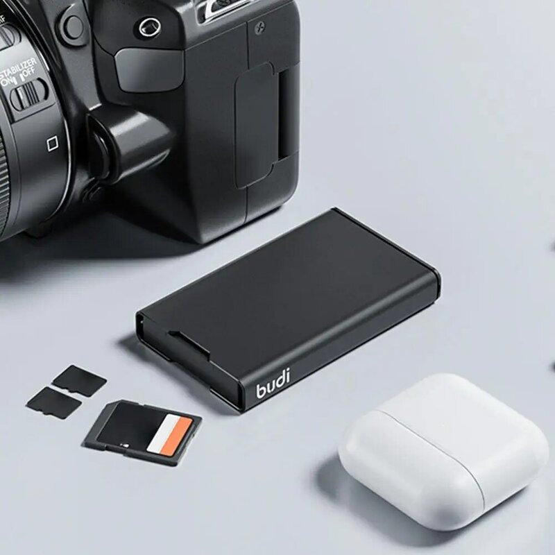 BUDI-caja de almacenamiento de tarjeta de memoria portátil, soporte de tarjeta para cámara, teléfono móvil, Drone, accesorios S5G4, aleación de aluminio, Pin de tarjeta SD SIM