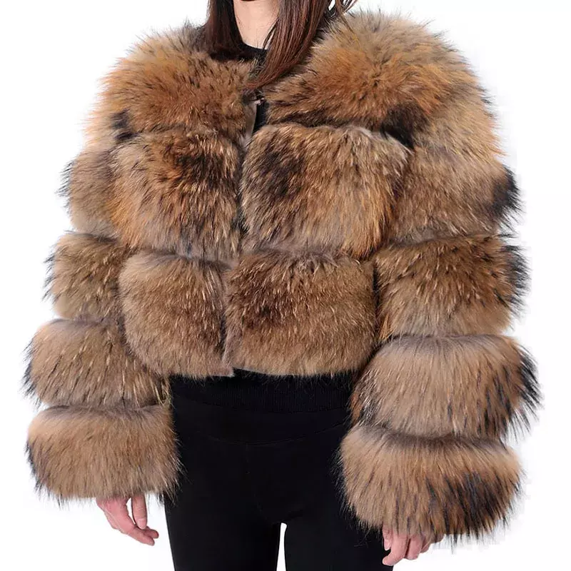 MAOMAOKONG-abrigo de piel de mapache Real para mujer, chaqueta de piel de zorro 100% Natural, chaleco grueso de lujo de talla grande para invierno