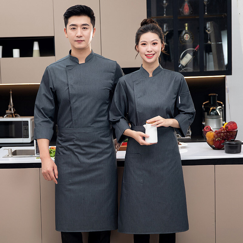High-End Chef Uniform Long-Sleeved Kitchen Dining Waiter Autumn and Winter Clothing Hotel Kitchen and Canteen Restaurant Rice Me