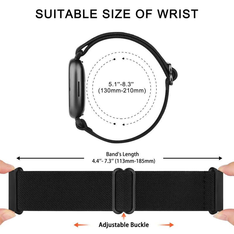 Elastic Nylon Watch Strap, substituição pulseira, pulseira de pulso para Fitbit Sense 2, Versa 3, Versa 4