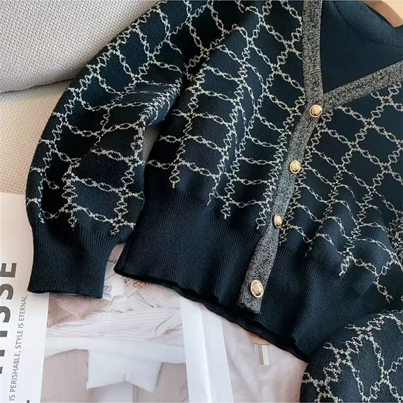 Eleganckie półgolf swetry w kratę + wąskie spódnice z dzianiny z wysokim stanem 2-częściowe komplety damski sweter nowa, w stylu Streetwear dres