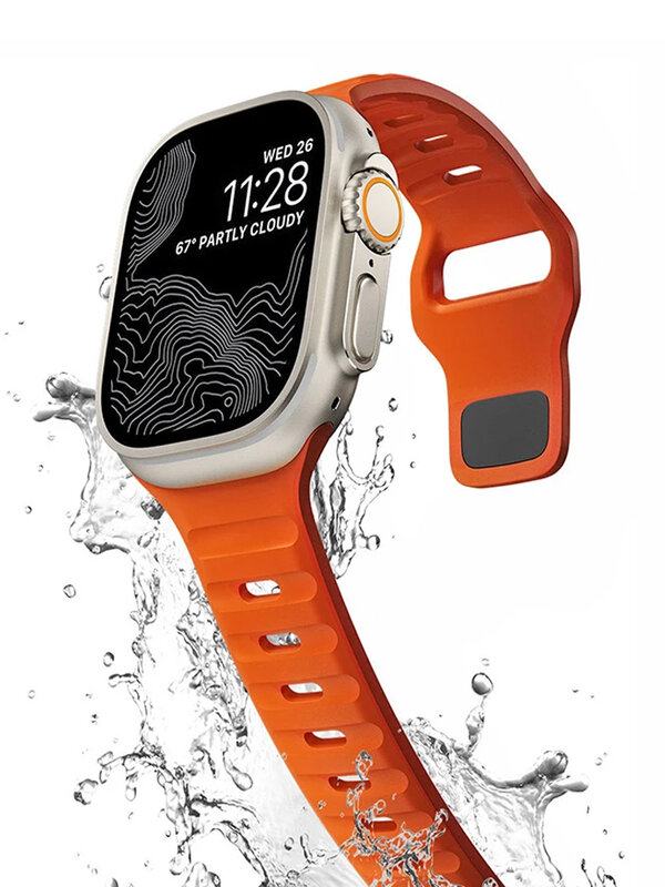 Tali silikon untuk jam tangan Apple, ultra 2 Band 44mm 49mm 45mm 42mm 40mm 41mm 38mm olahraga correa gelang iwatch Seri 7 6 3 se 8 9