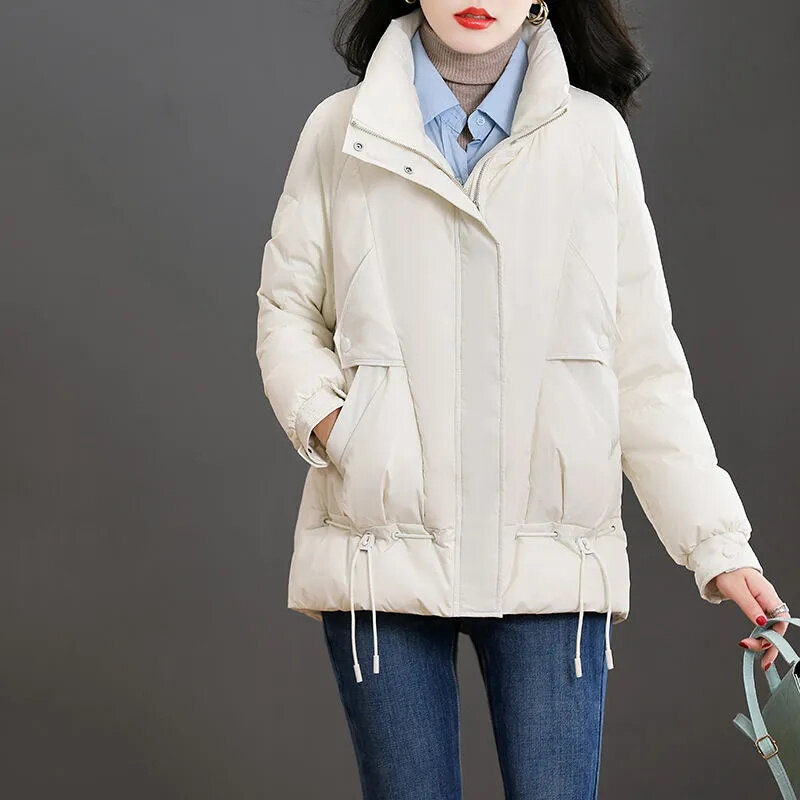 Jaket berlapis katun wanita musim dingin 2024 mode baru longgar tipis tebal katun empuk desain hangat ceruk mantel empuk katun
