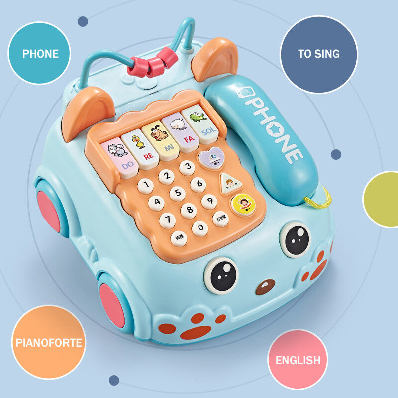 Children'S Simulated Telephone Landline Toy Baby Early Education Music Story Cable Phone Car Kids Fun Learning Props