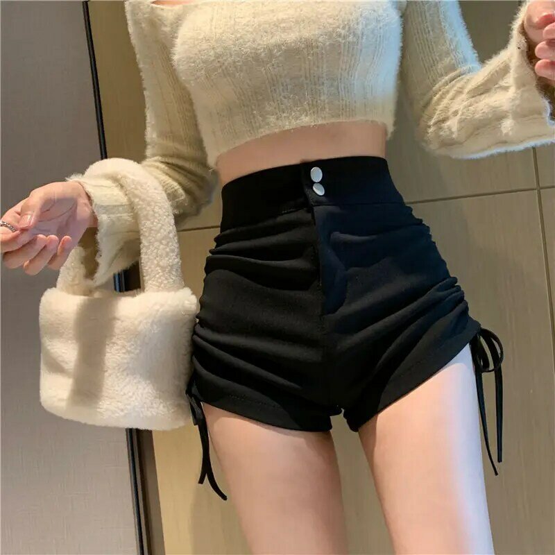 Booty-Pantalon court moulant pour femme, taille haute, noir, shorts skinny, mini tenues sexy, tendance de la mode, prix bas, 2024