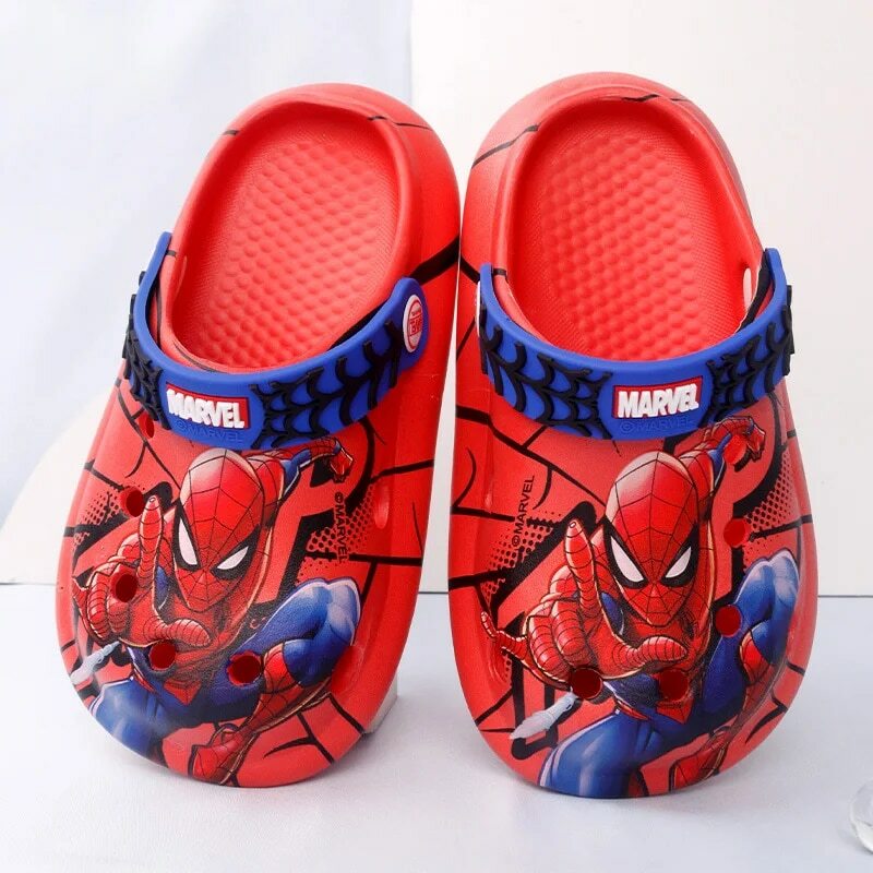 2024 Disney Children's Slippers Summer Boys Spiderman Slipper Anti-slip Hole Kids Beach Shoes Soft Bottom Toddler Home Slipper