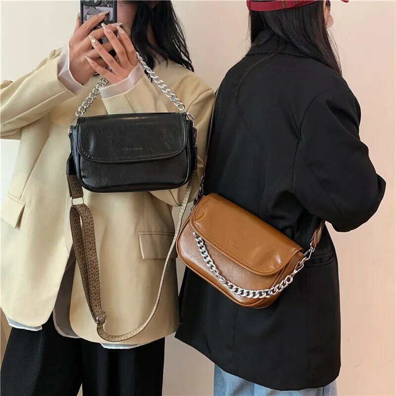 Jacquard Embroidery Shoulder Strap Handbag Solid Color Pu Leather Flap Messenger Bag Women Chain Clutch Bag Silver Crossbody Bag