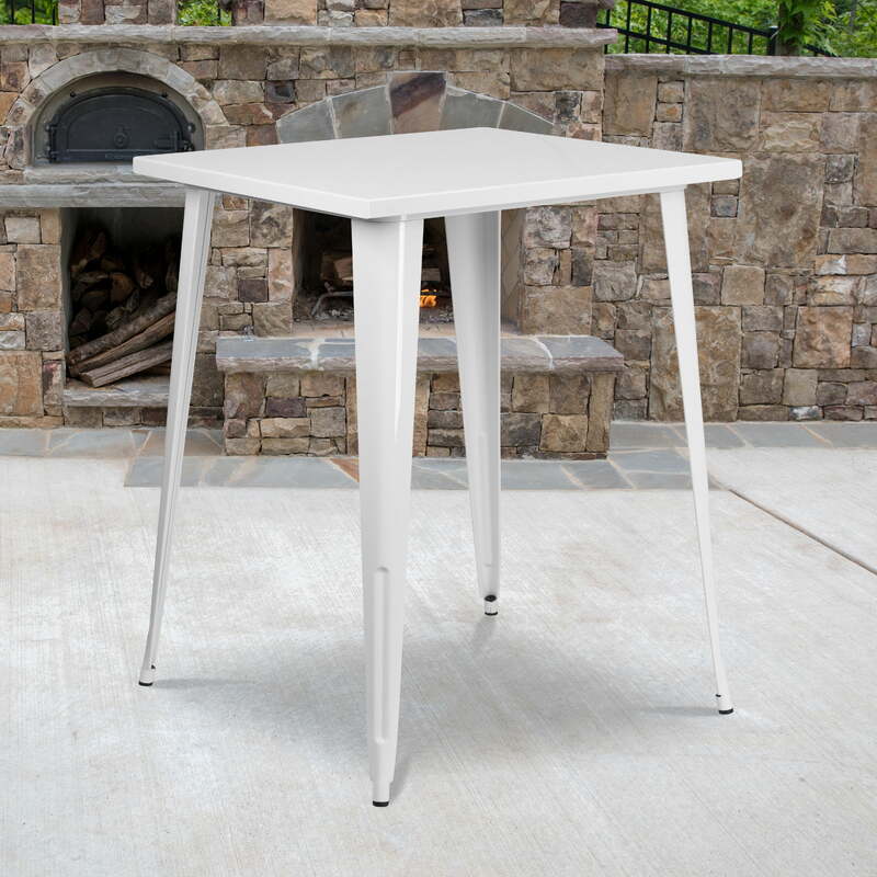 31.5 "persegi putih atas logam Indoor-Outdoor Bar tinggi meja dapur Bistro meja penghitung koktail