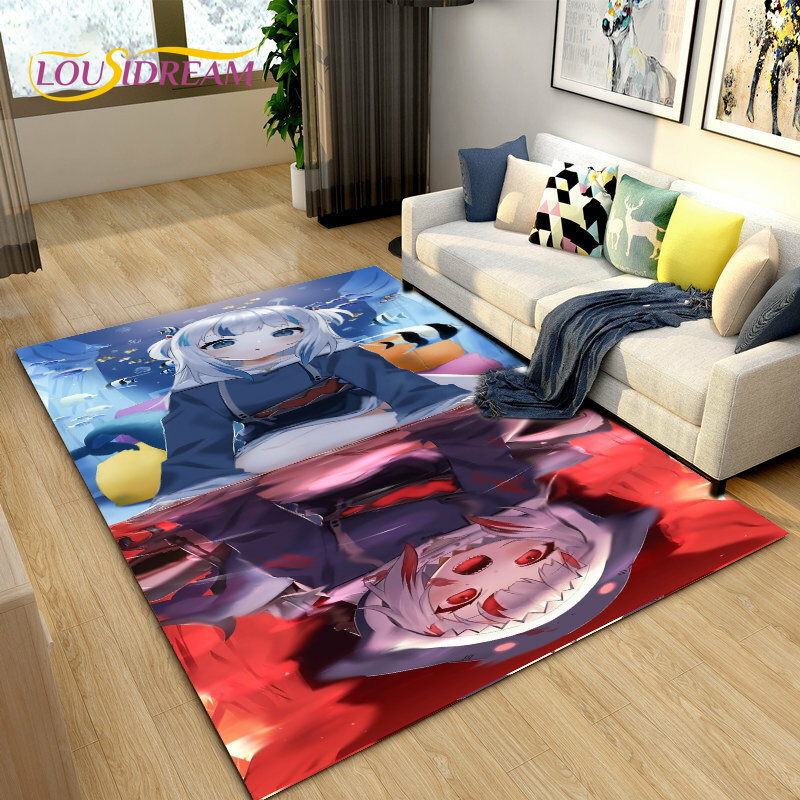 Gawr Gura Hololive Cute Anime Shark Area Rug,Carpet Rug for Living Room Bedroom Sofa Doormat Decoration, Kids Non-slip Floor Mat