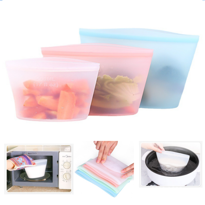 Silicone Food Storage Bag, Reusable Stand Up Zip Leakproof Containers Fresh Food Storage Bag Fresh Wrap Ziplock Bag 1pcs  3pcs
