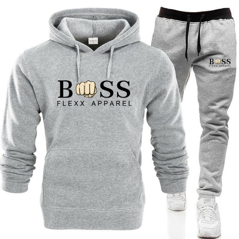 Retro men's and women's round neck sweatshirt and wool sweatpants, casual style for couples, with printed fonts