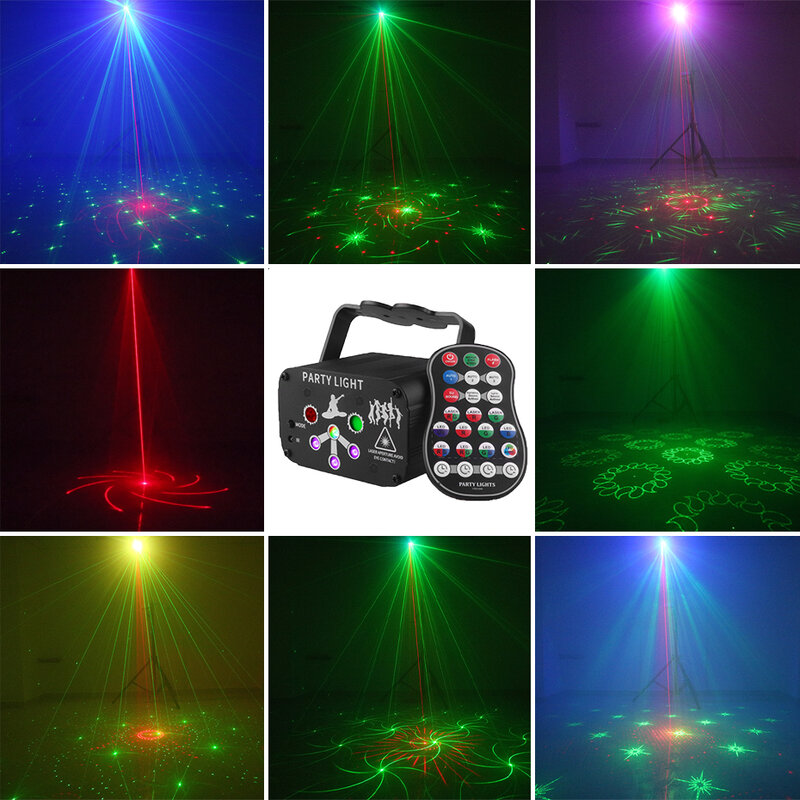 ALIEN RGB 미니 DJ 디스코 레이저 라이트 프로젝터, USB 충전식 LED UV 사운드 스트로브 무대 효과 웨딩 크리스마스 휴일 파티 램프