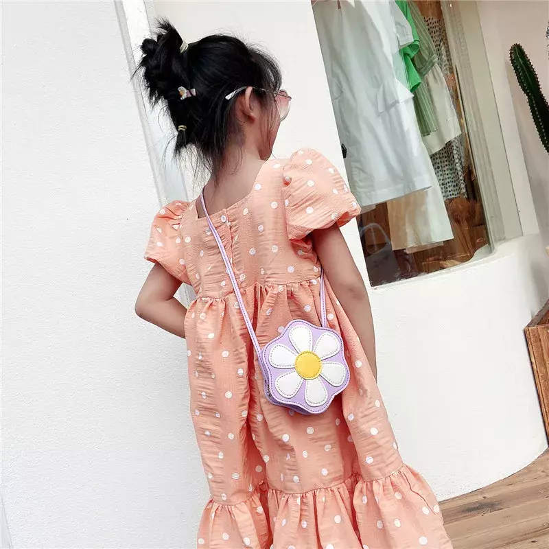 Bolsa de ombro PU em forma de flor para crianças, bolsa tiracolo para crianças, mini bolsa de moedas para menina, moda cor doce, fofa