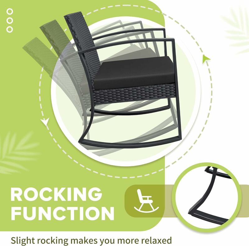Outdoor Resin Patio Furniture Set, cadeiras de balanço com almofadas e mesa para varanda e piscina, 3 pcs
