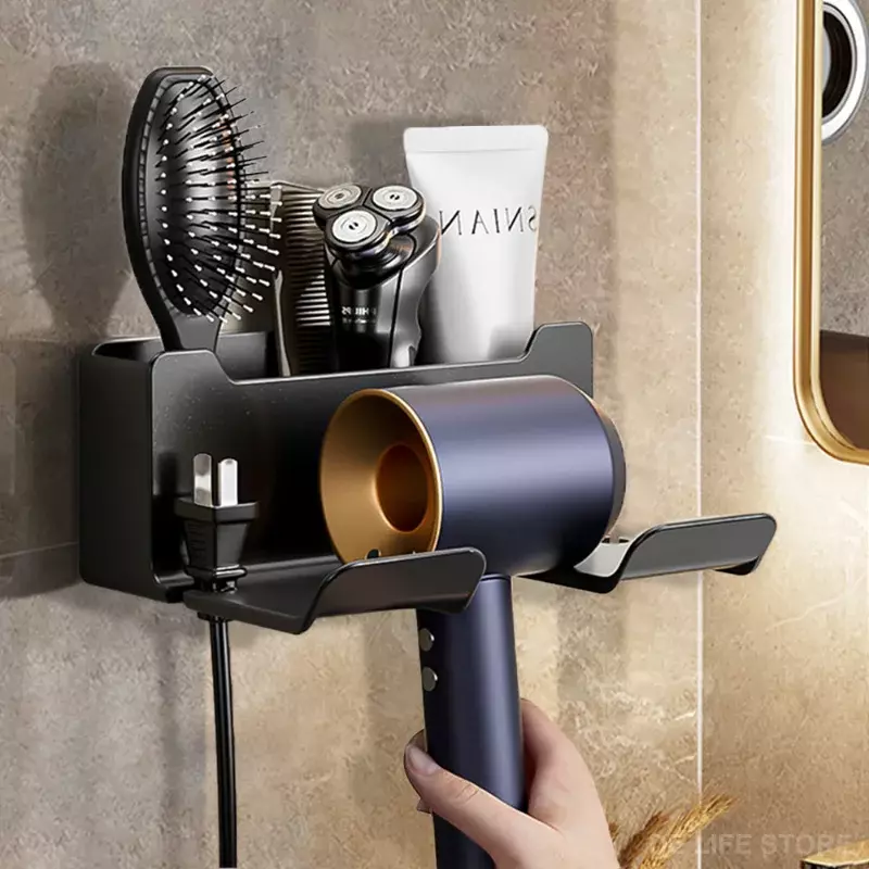 Dudukan pengering rambut terpasang di dinding, untuk rak kamar mandi Dyson tanpa Bor, pengering rambut plastik, aksesori pengatur kamar mandi