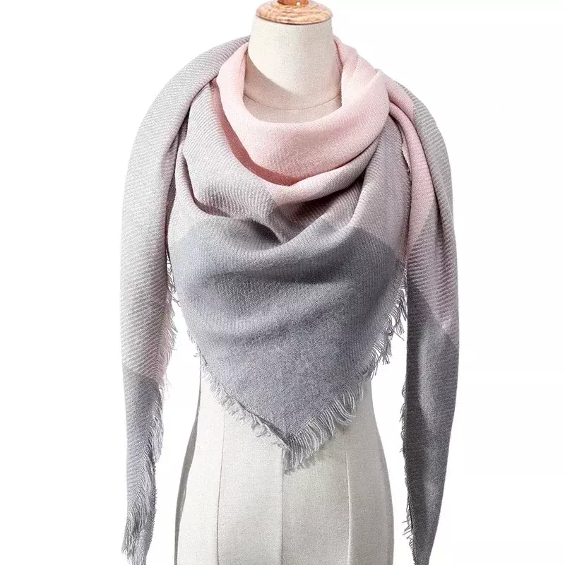 Bufanda triangular de punto a cuadros para mujer, chal de Cachemira, manta cálida para el cuello, moda de invierno, 2022