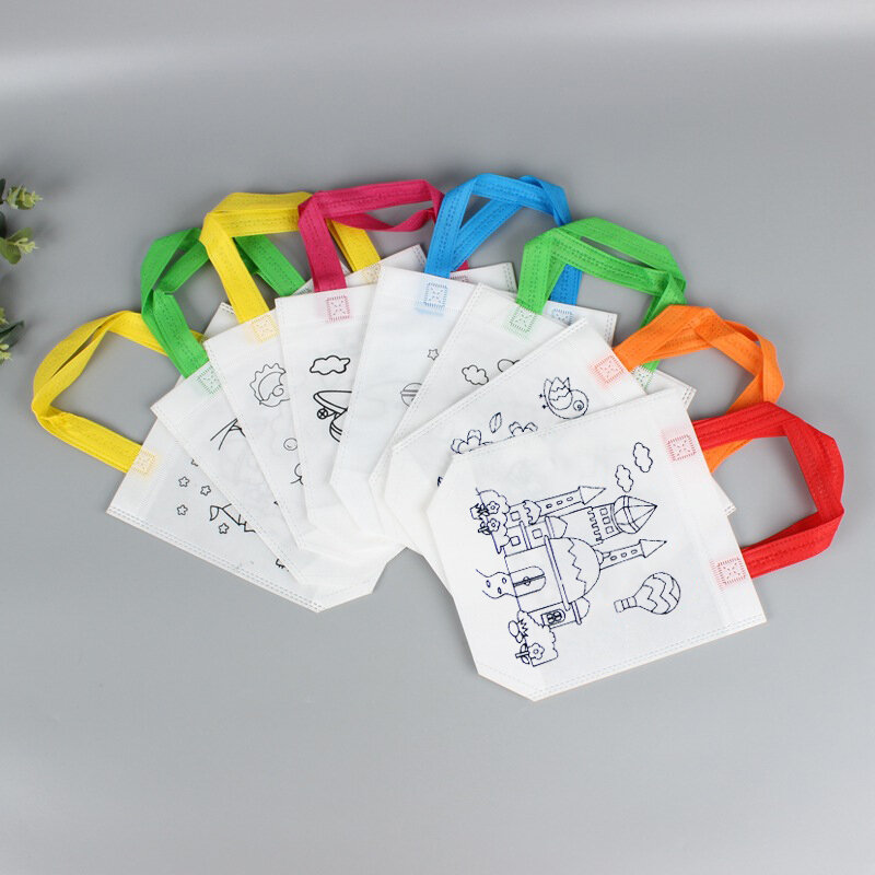 着色マーカー付きの手作り落書きバッグ,20個,子供用の手織りのバッグ,工芸品の色の充填,描画玩具