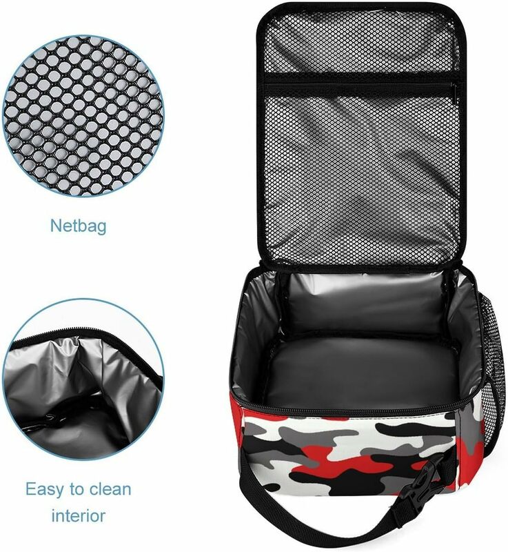 Insulated Lunch Box Military Red Camo  Camouflage Reusable Lunch Bag, Leak-Proof Zipper Lunch Cooler Tote for Men