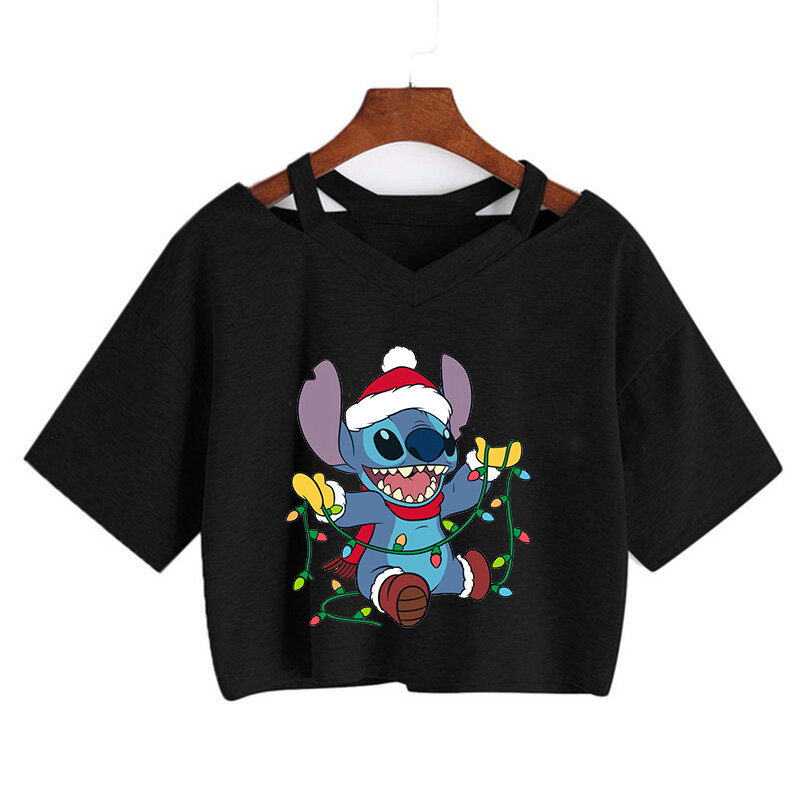 Y2k Disney Kawaii Lilo Stitch Kaus Kartun Lucu Kaus Manga Jahit Wanita Kaus Grafis Streetwear Kaus Atasan Crop Perempuan