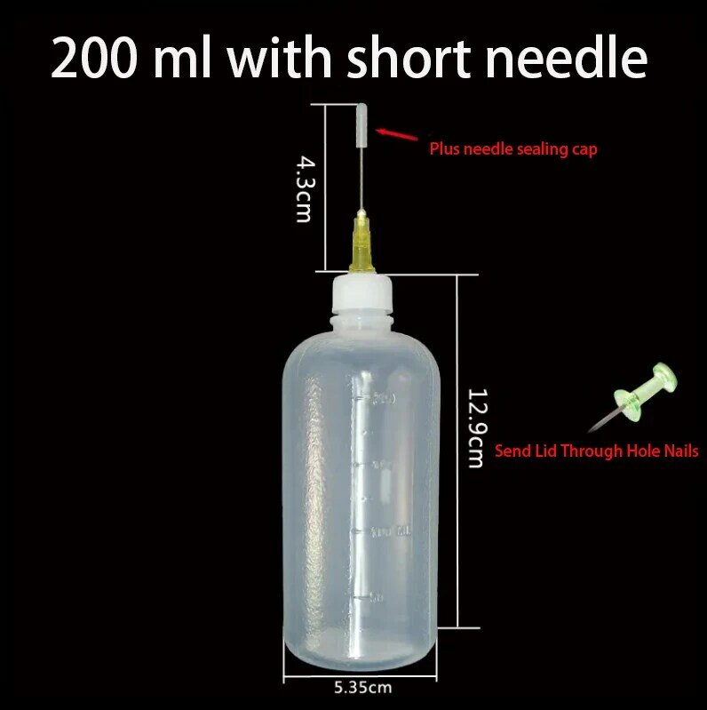 Botella dispensadora de plástico, máquina de pegamento con aguja, botella de aceite, botella de goteo con boquilla