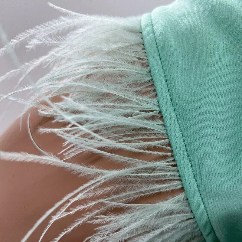 KEXU сексуальный комплект из двух предметов для клуба для женщин 2023 летняя одежда короткий топ с перьями и шорты комплекты на день рождения
