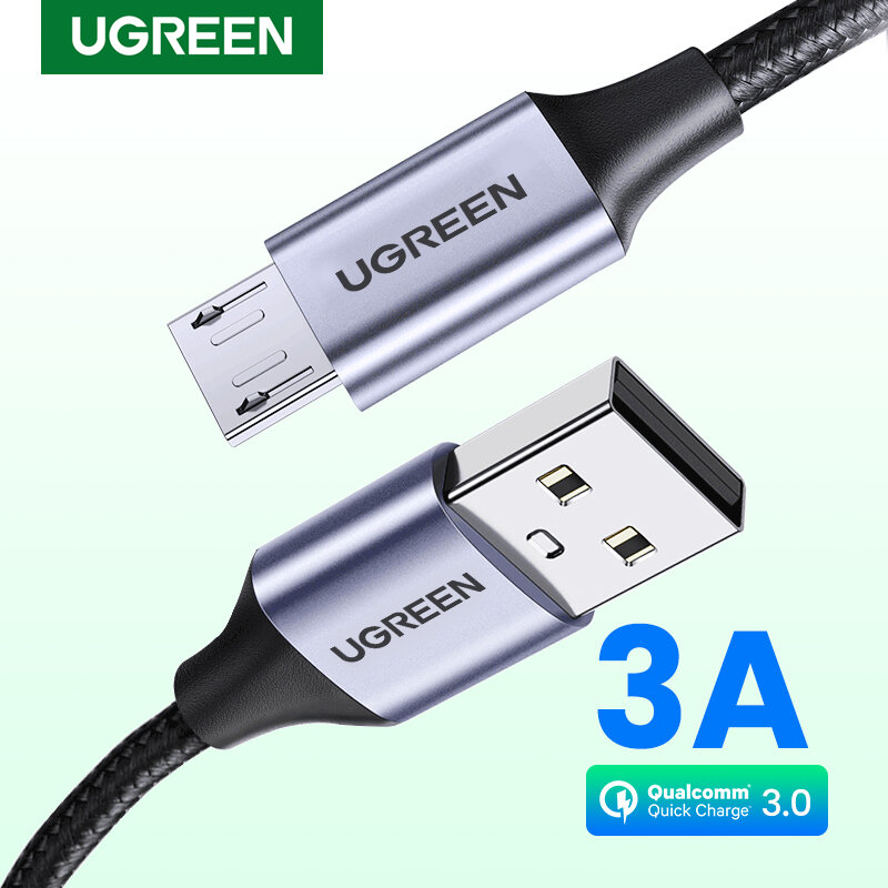 Kabel USB Mikro UGREEN 3A Kabel Pengisi Daya Cepat USB Ke USB Mikro 2.0 Kabel Pengisi Daya Android untuk Kabel Catatan Samsung Galaxy S7 S6