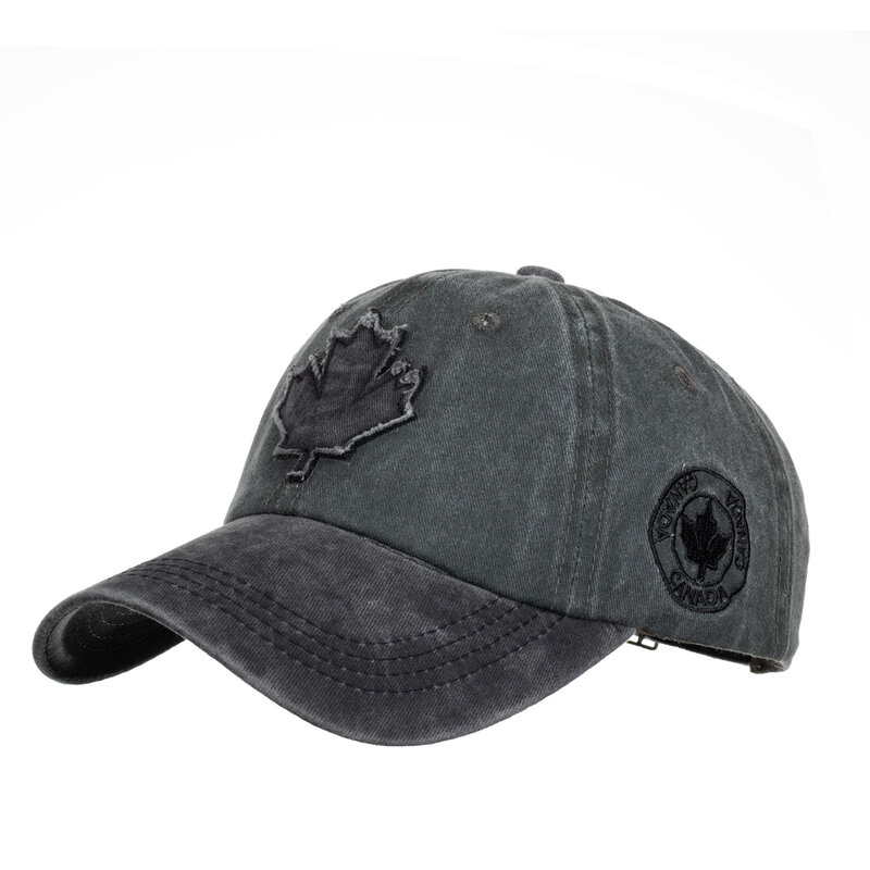 Topi bisbol dicuci Kanada Pria Wanita, topi perlindungan matahari dapat disesuaikan bordir daun Maple untuk olahraga mendaki Golf