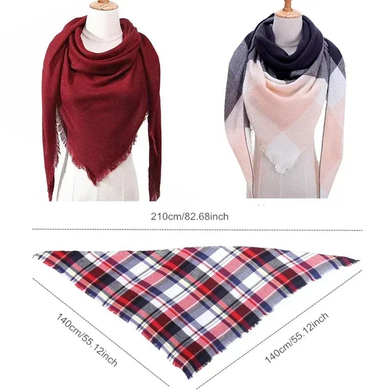 2022 Модный зимний шарф для женщин, клетчатые вязаные треугольные шарфы, кашемировые пашмины, женское теплое одеяло, шали, шарфы на шею