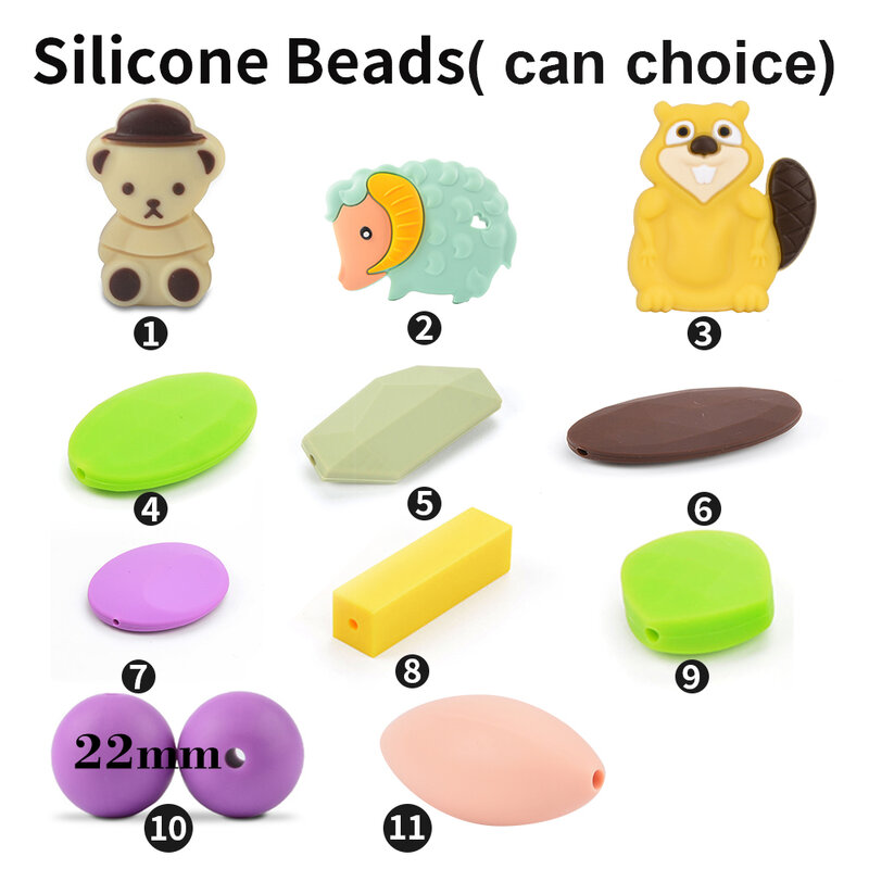 LOFCA Silicone Beads Mouse 10pcs Baby Teething Beads Chew Product Food Grade Silicone BPA Free Pacifier pendant Necklace Making