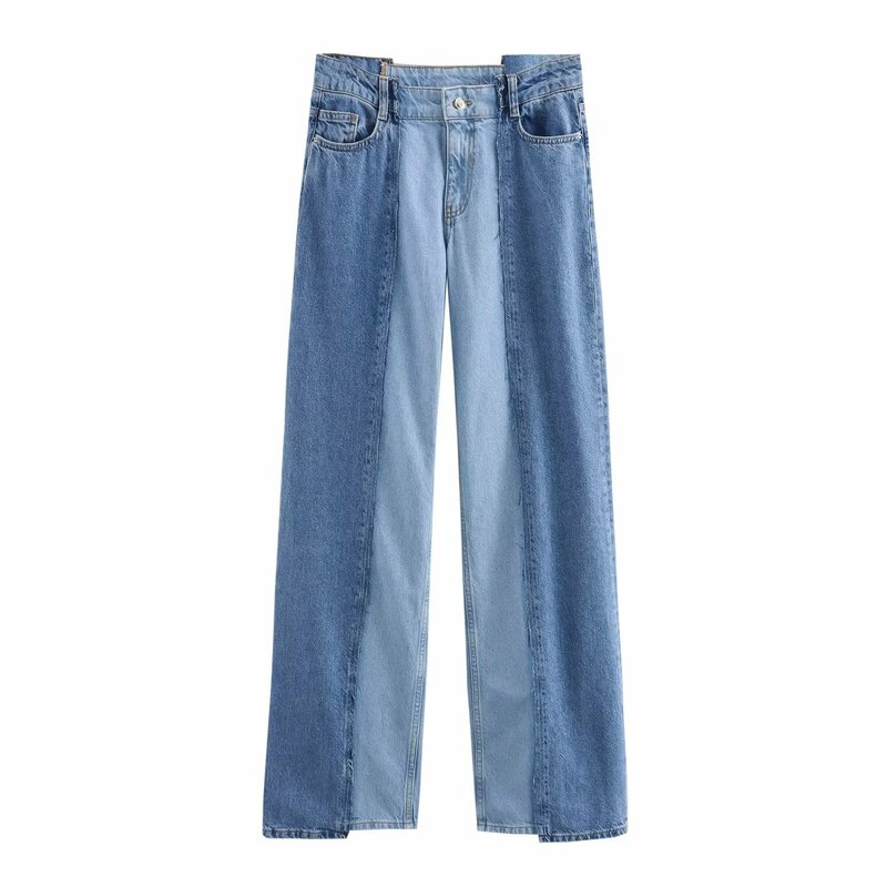 2024 nuova moda donna Chic Casual Joker Patchwork Design Jeans a vita alta pantaloni in Denim con cerniera retrò Mujer
