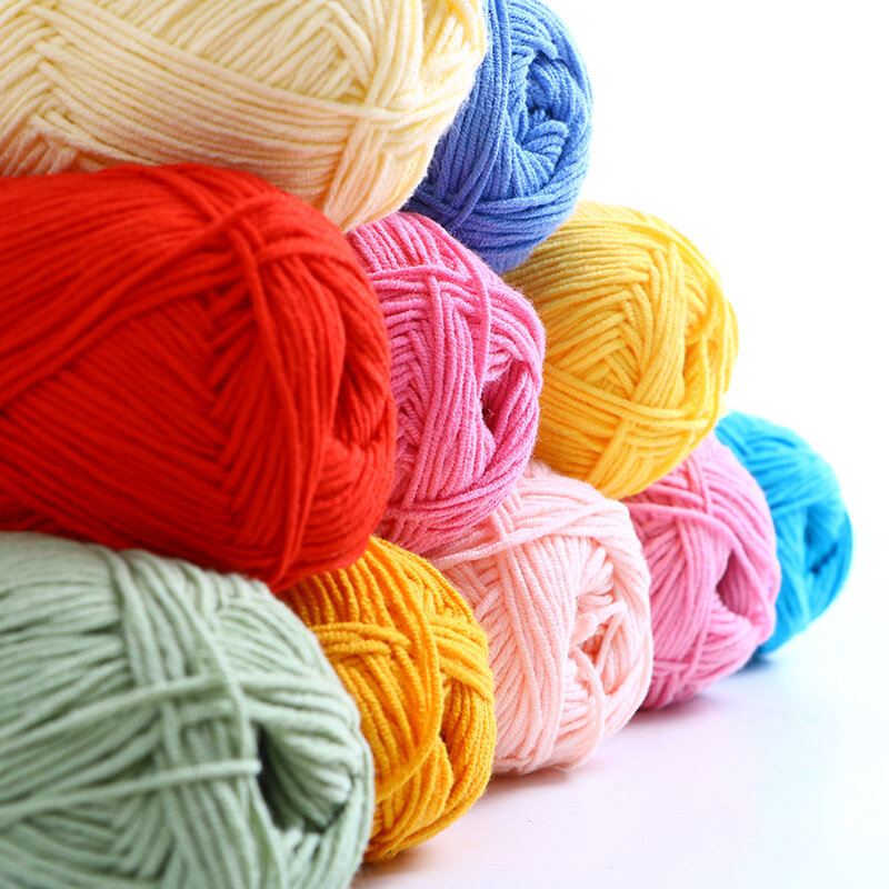 Leite algodão tricô lã fio, Bordado tingido Lanas para Crochet Craft, camisola, chapéu, bonecas, preço baixo, 4Ply, 50g por conjunto
