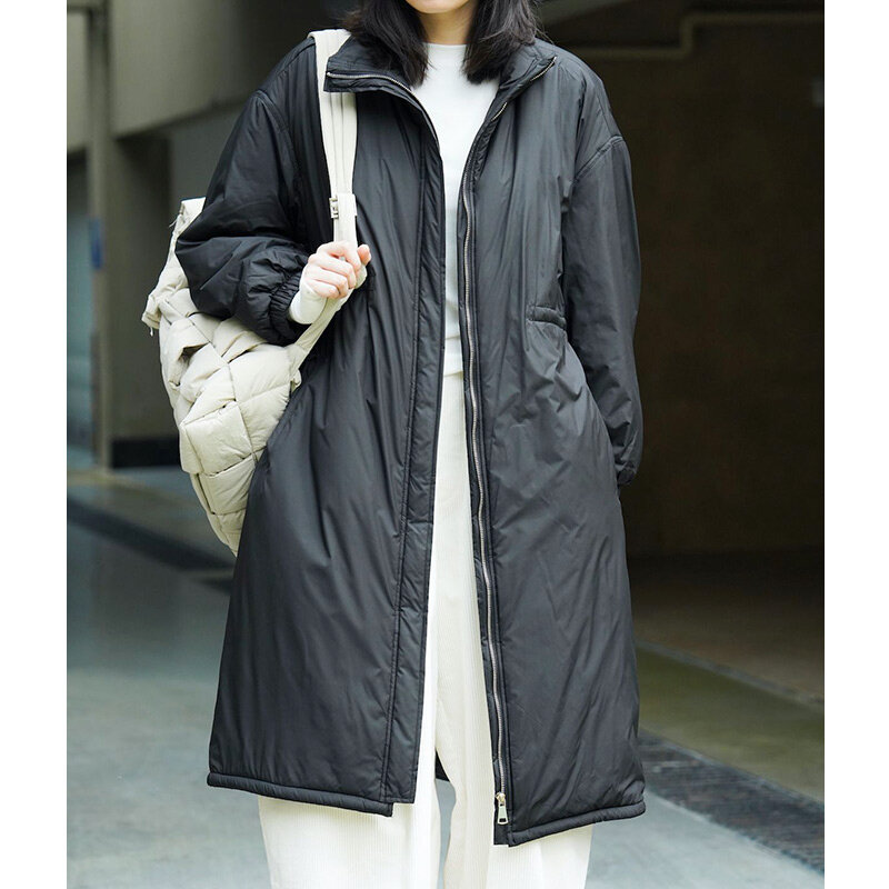 Enjoyce-Jaqueta feminina longa, sobretudo estilo coreano, Parkas de gola alta, casaco de pelúcia interno casual, streetwear quente, inverno