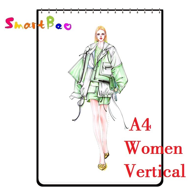 A4 Women Fashion Sketch Book Outline Template Designer Drawing Wear Fashion Illustration Templates Figure, 50 Sheets Paper