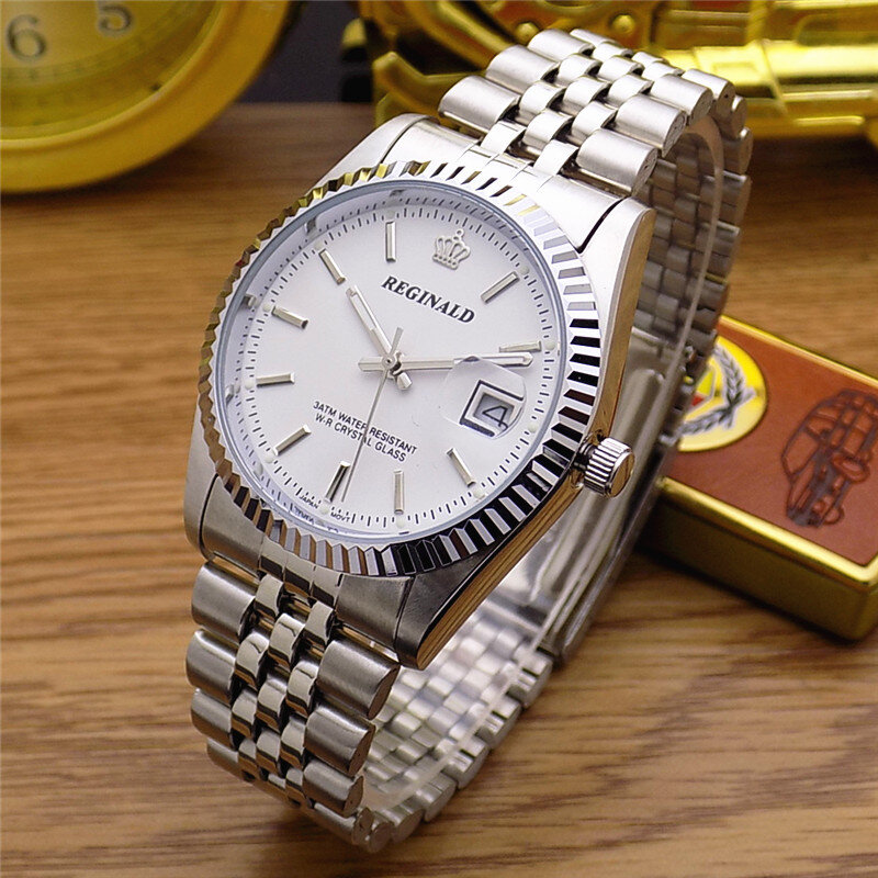 Hong Kong jam tangan pria dan wanita, arloji Quartz tahan air Stainless Steel warna perak, jam tangan mewah untuk pria dan wanita