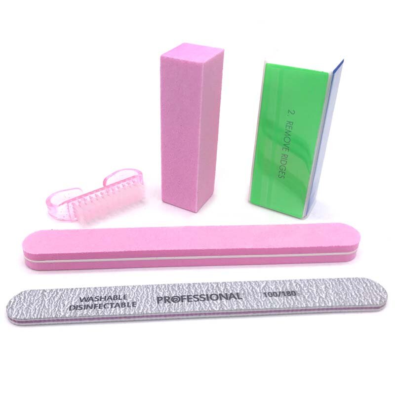 5 Pcs/set Acrylic Nail File Brushes Block UV Gel Nail Polish Set Nail Care Sanding Nail Kit Manicure Professional Makeup Tools