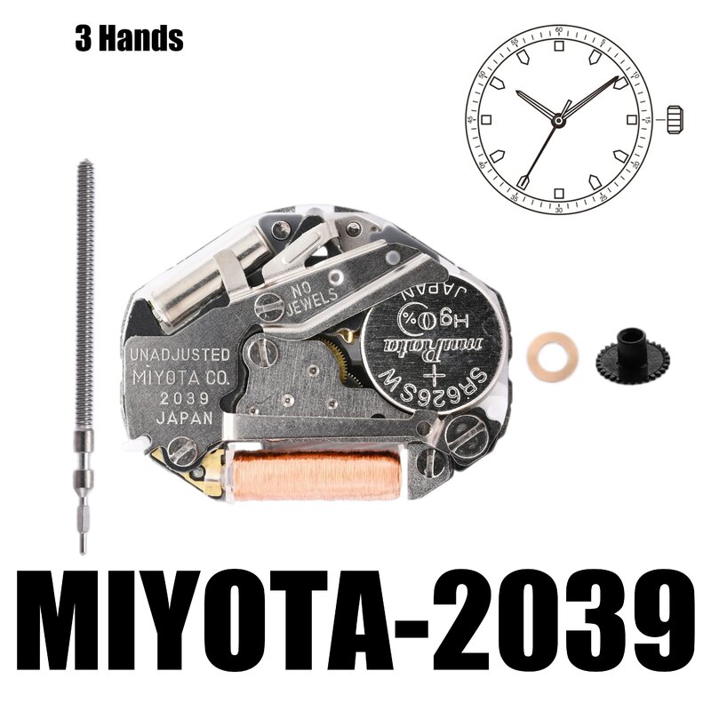 MIYOTA-reloj MIYOTA 2039, dispositivo de movimiento estándar, Cal.2039,3 manos, tamaño 6, 3/4x8 '', altura: 3,15mm