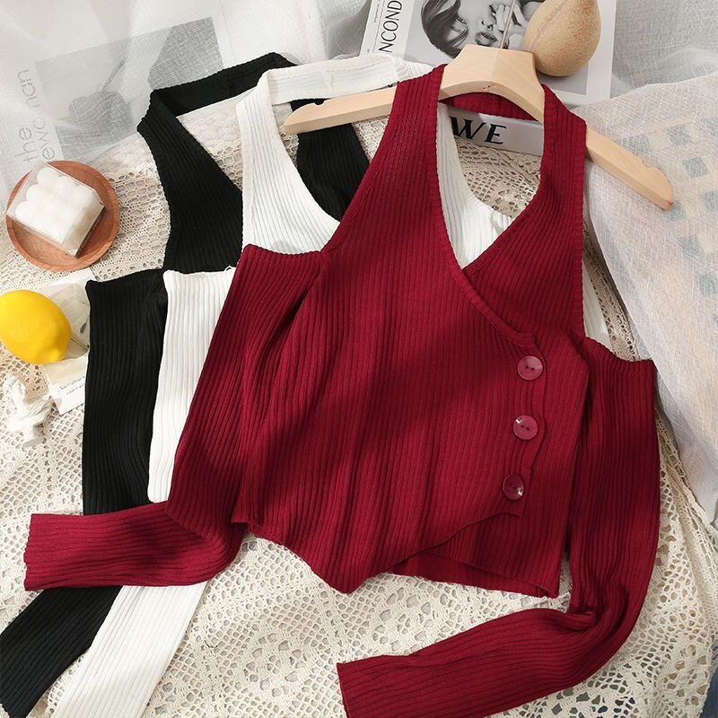 Сексуальные трикотажные пуловеры с лямкой на шее, Женские базовые однотонные красные шикарные Клубные короткие облегающие Женские уличные одежда для весны и лета