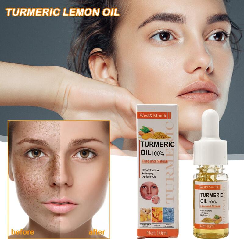 Viel Kurkuma Sommersprossen Bleaching Öl Serum Curcumin Öl aufhellen verblasste dunkle Flecken Entfernung Pigment verbessern Rauheit Hautpflege 10ml