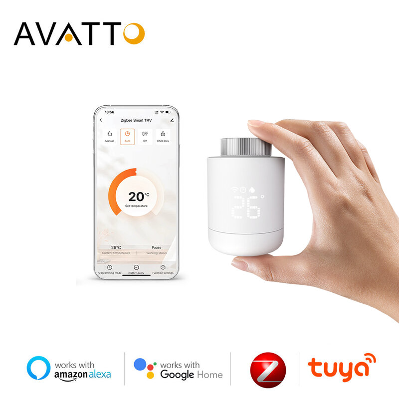 AVATTO Tuya ZigBee3.0 TRV Radiator Actuator Valve Smart Programmable Thermostat for Heating Compatible with Alexa Google Home