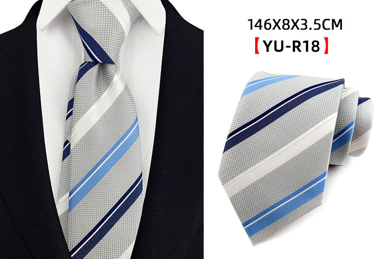 New Fashion 8cm Ties for Men Striped Silk Necktie for Business Office Gift Men's Grey Navy Neck Tie