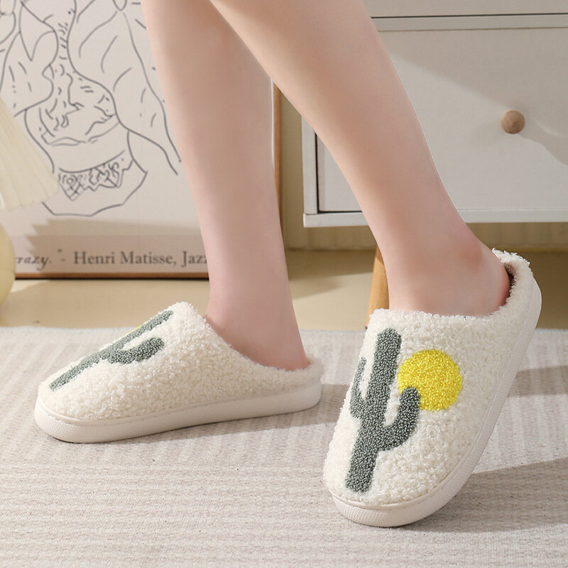 รองเท้าผ้ากำมะหยี่ขนสั้นสำหรับผู้หญิง, รองเท้านุ่มฟูน่ารักสำหรับใส่อยู่บ้านในห้องนอนหน้าหนาวรองเท้าแตะบ้าน