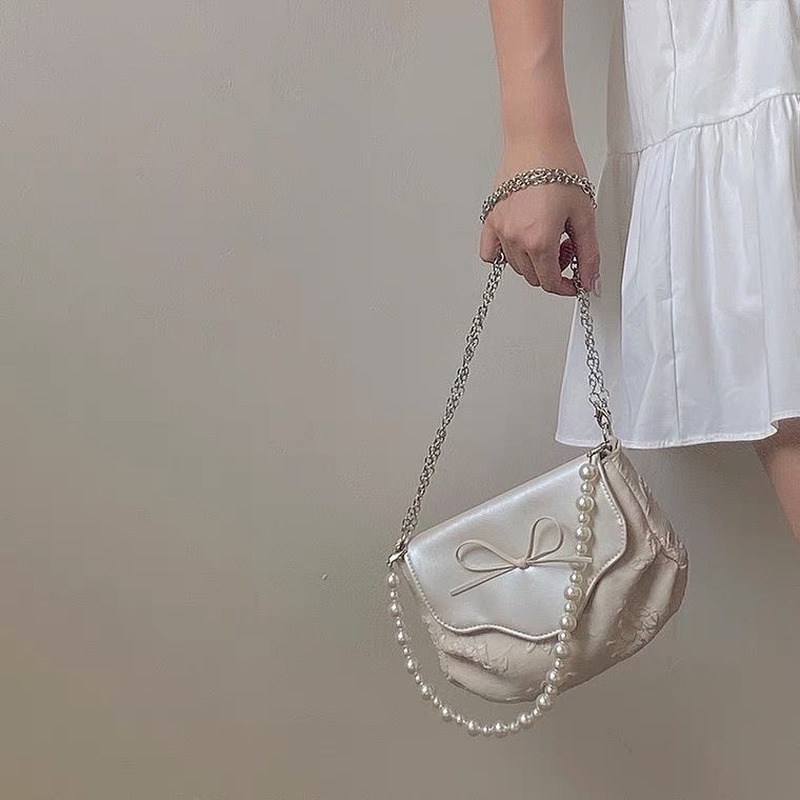 Модная женская сумка MBTI с жемчужными ручками 2023, элегантные бежевые женские сумки с цветочной вышивкой и застежкой, прекрасная лаконичная ж...